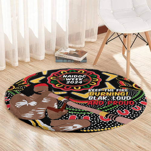 Australia Didgeridoo NAIDOC Week 2024 Round Carpet Keep The Fire Burning Blak Loud and Proud
