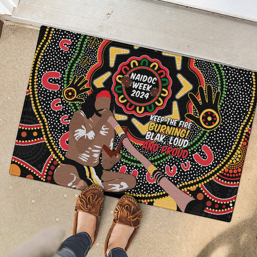 Australia Didgeridoo NAIDOC Week 2024 Rubber Doormat Keep The Fire Burning Blak Loud and Proud