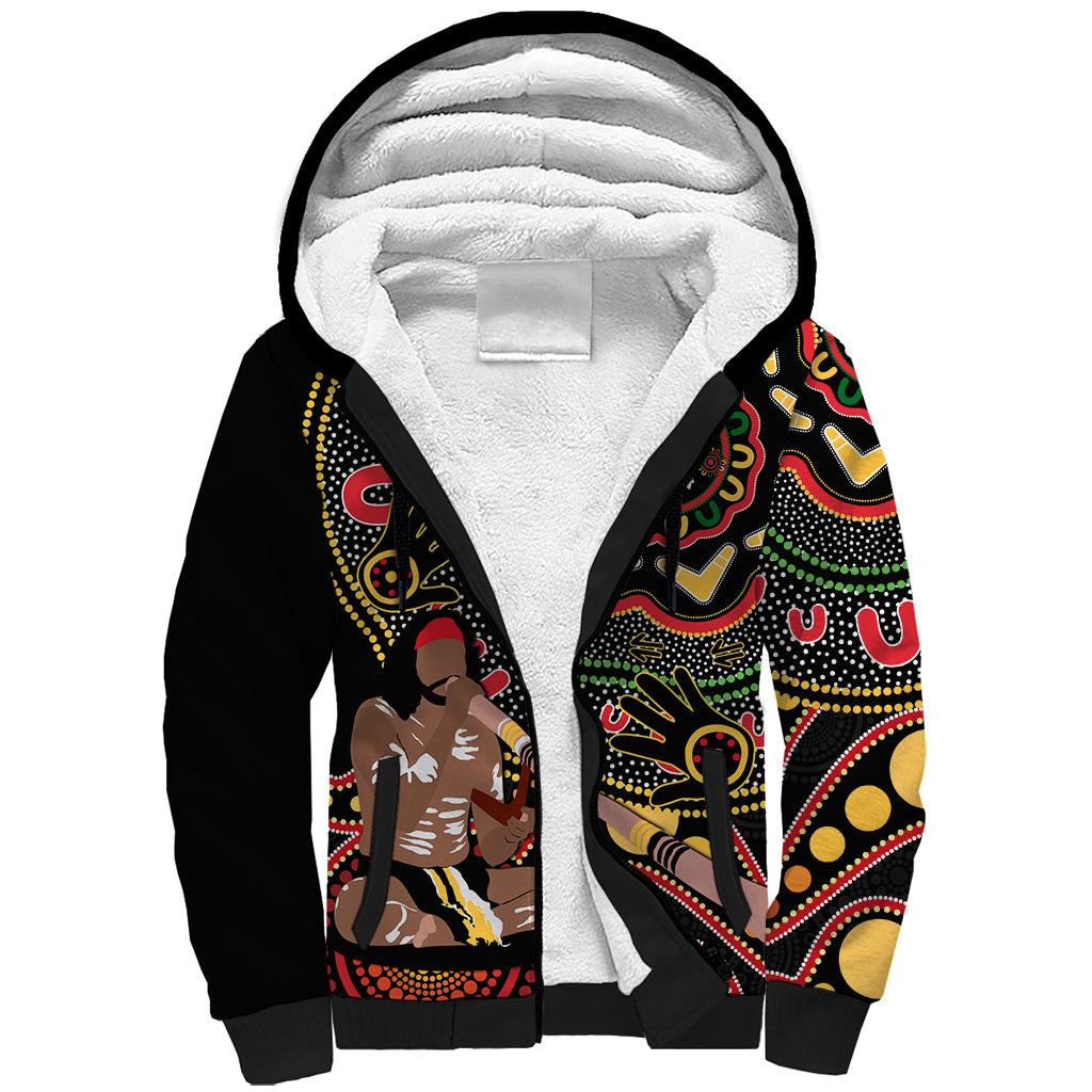 Australia Didgeridoo NAIDOC Week 2024 Sherpa Hoodie Keep The Fire Burning Blak Loud and Proud