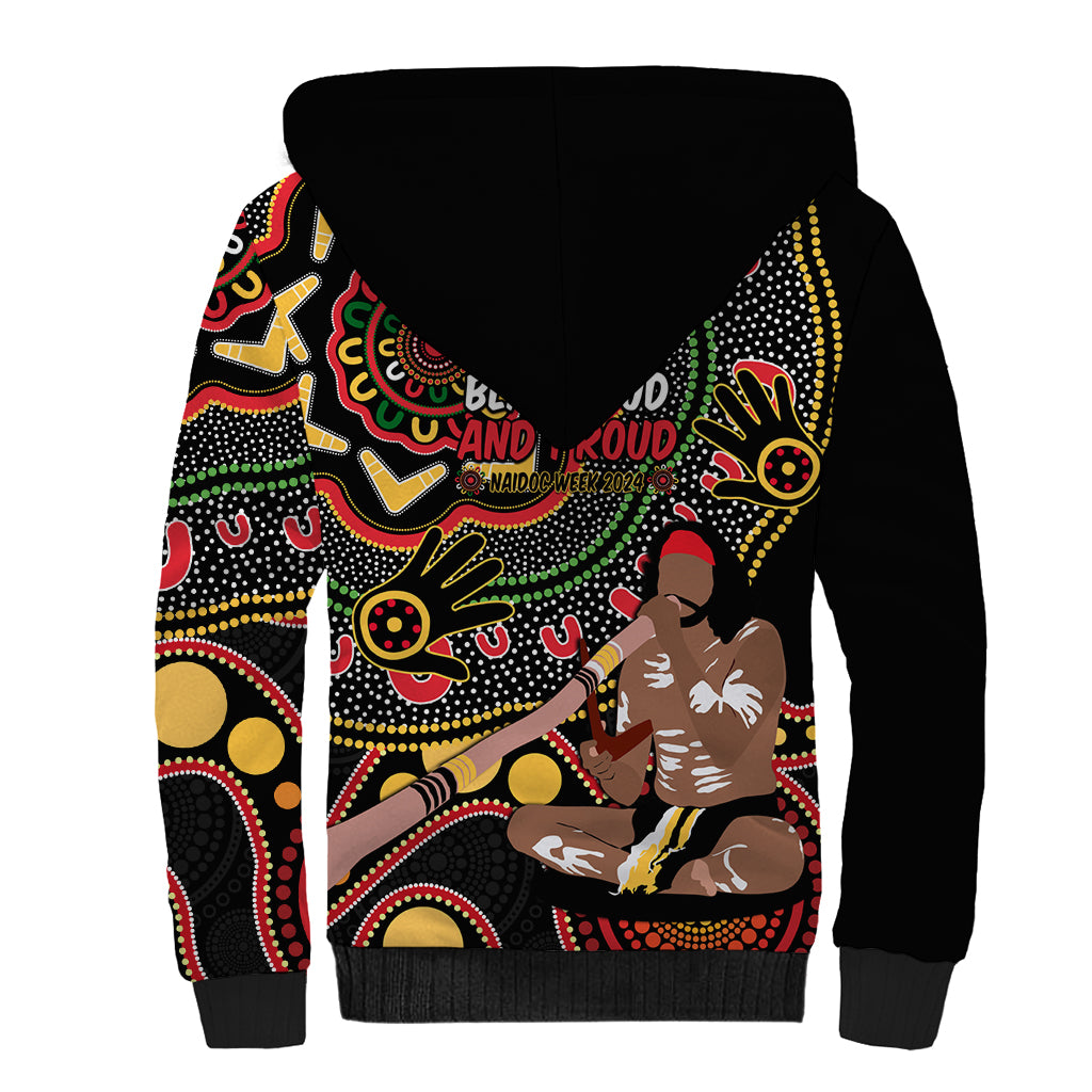 Australia Didgeridoo NAIDOC Week 2024 Sherpa Hoodie Keep The Fire Burning Blak Loud and Proud