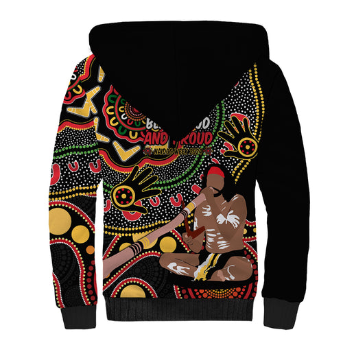Australia Didgeridoo NAIDOC Week 2024 Sherpa Hoodie Keep The Fire Burning Blak Loud and Proud