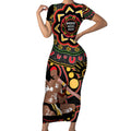 Australia Didgeridoo NAIDOC Week 2024 Short Sleeve Bodycon Dress Keep The Fire Burning Blak Loud and Proud