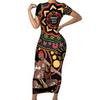 Australia Didgeridoo NAIDOC Week 2024 Short Sleeve Bodycon Dress Keep The Fire Burning Blak Loud and Proud