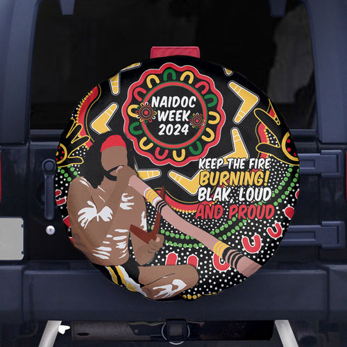Australia Didgeridoo NAIDOC Week 2024 Spare Tire Cover Keep The Fire Burning Blak Loud and Proud
