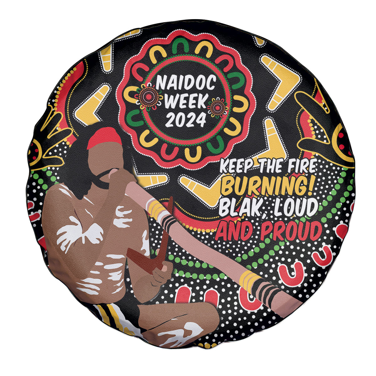 Australia Didgeridoo NAIDOC Week 2024 Spare Tire Cover Keep The Fire Burning Blak Loud and Proud