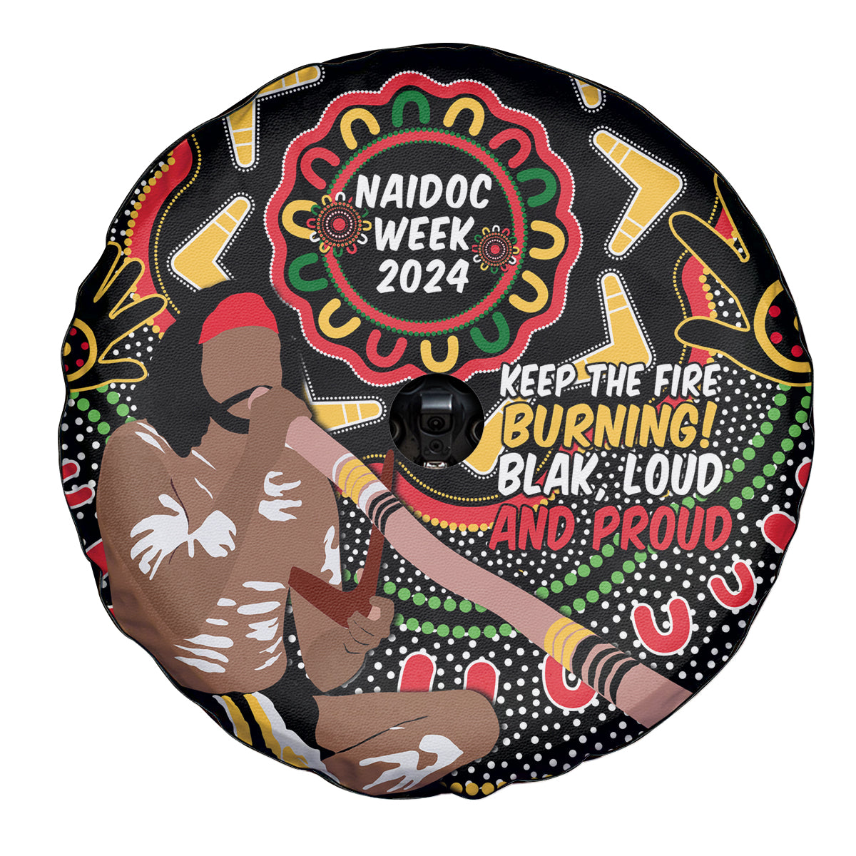 Australia Didgeridoo NAIDOC Week 2024 Spare Tire Cover Keep The Fire Burning Blak Loud and Proud
