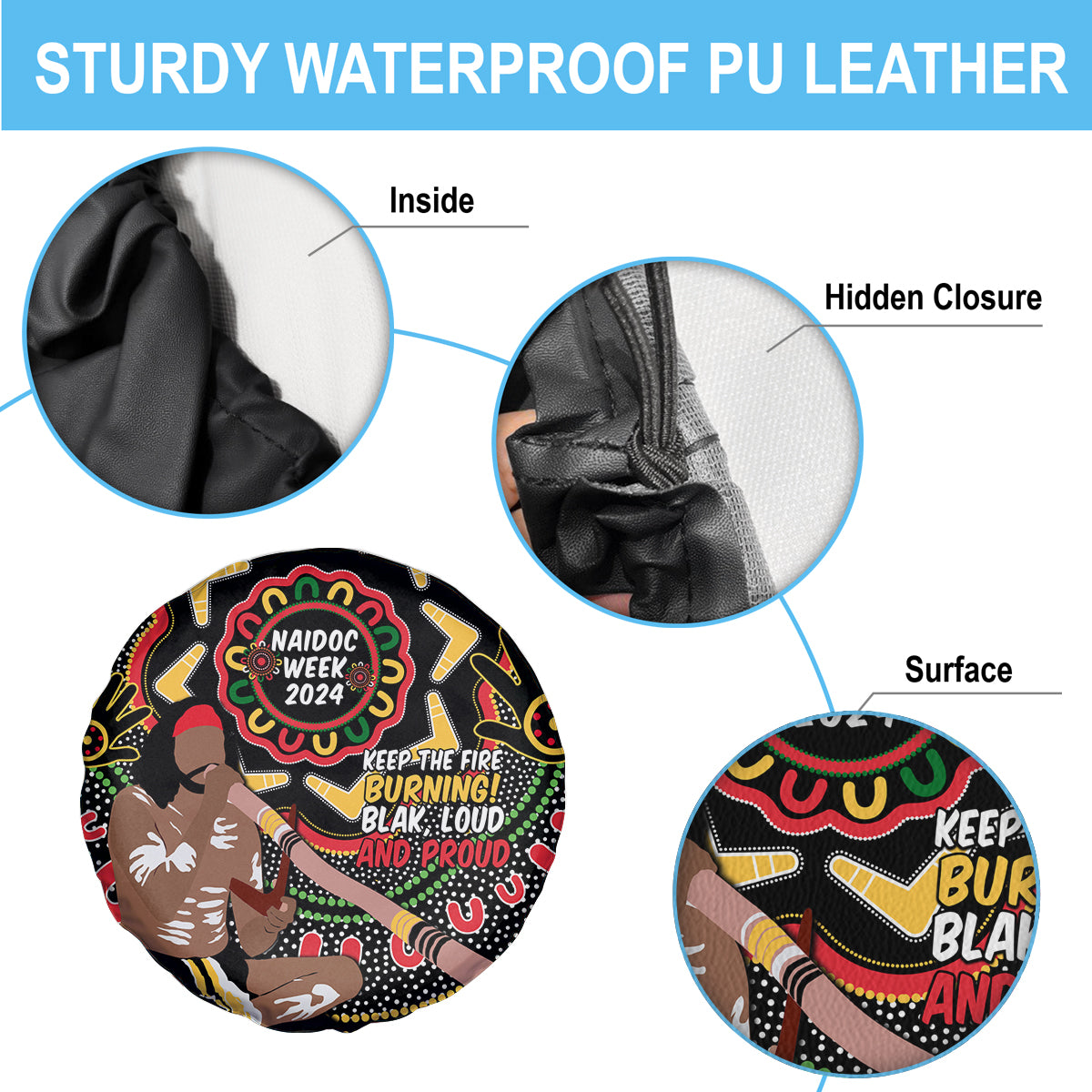 Australia Didgeridoo NAIDOC Week 2024 Spare Tire Cover Keep The Fire Burning Blak Loud and Proud