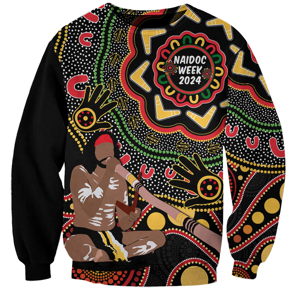 Australia Didgeridoo NAIDOC Week 2024 Sweatshirt Keep The Fire Burning Blak Loud and Proud