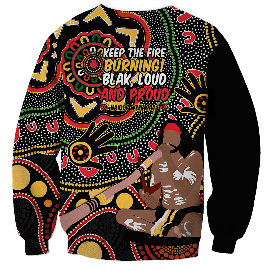 Australia Didgeridoo NAIDOC Week 2024 Sweatshirt Keep The Fire Burning Blak Loud and Proud