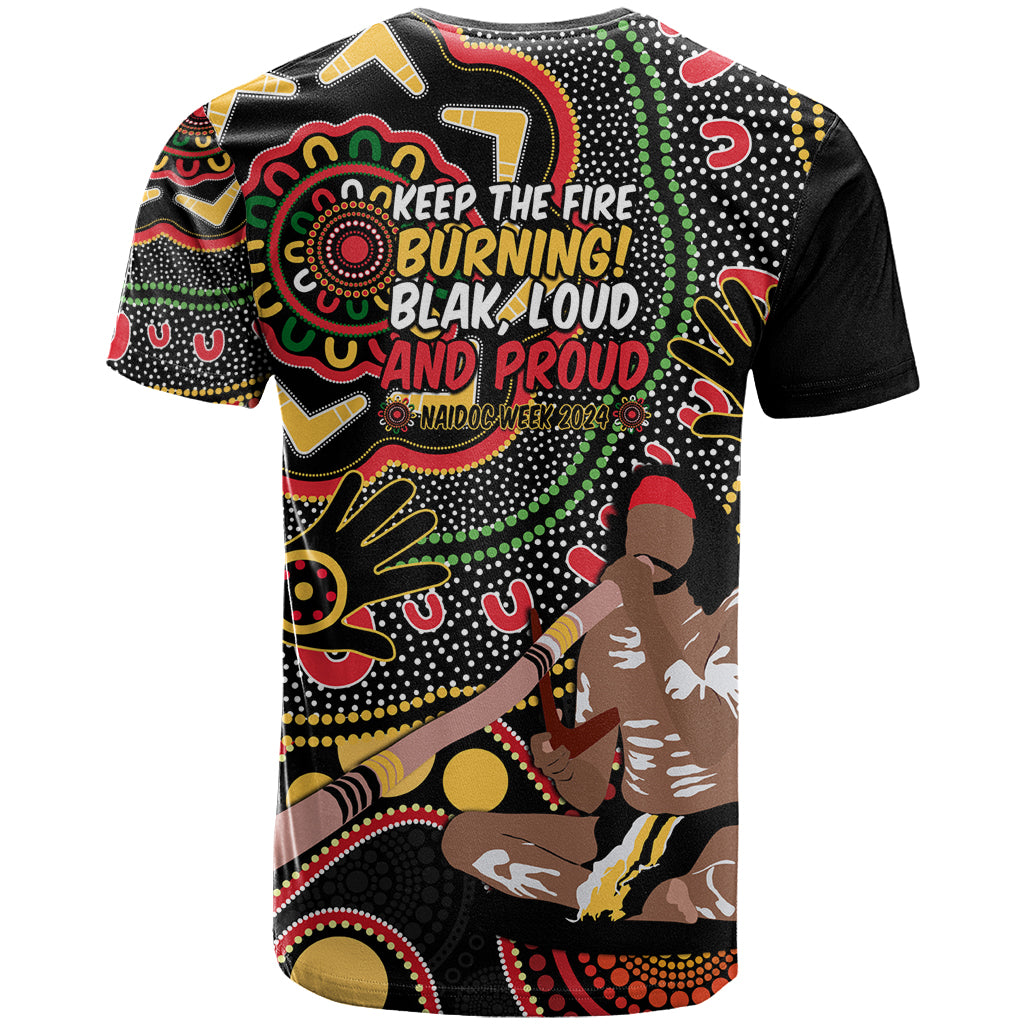 Australia Didgeridoo NAIDOC Week 2024 T Shirt Keep The Fire Burning Blak Loud and Proud