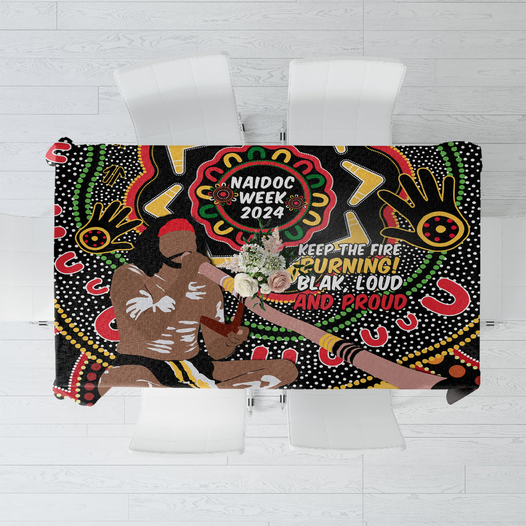 Australia Didgeridoo NAIDOC Week 2024 Tablecloth Keep The Fire Burning Blak Loud and Proud