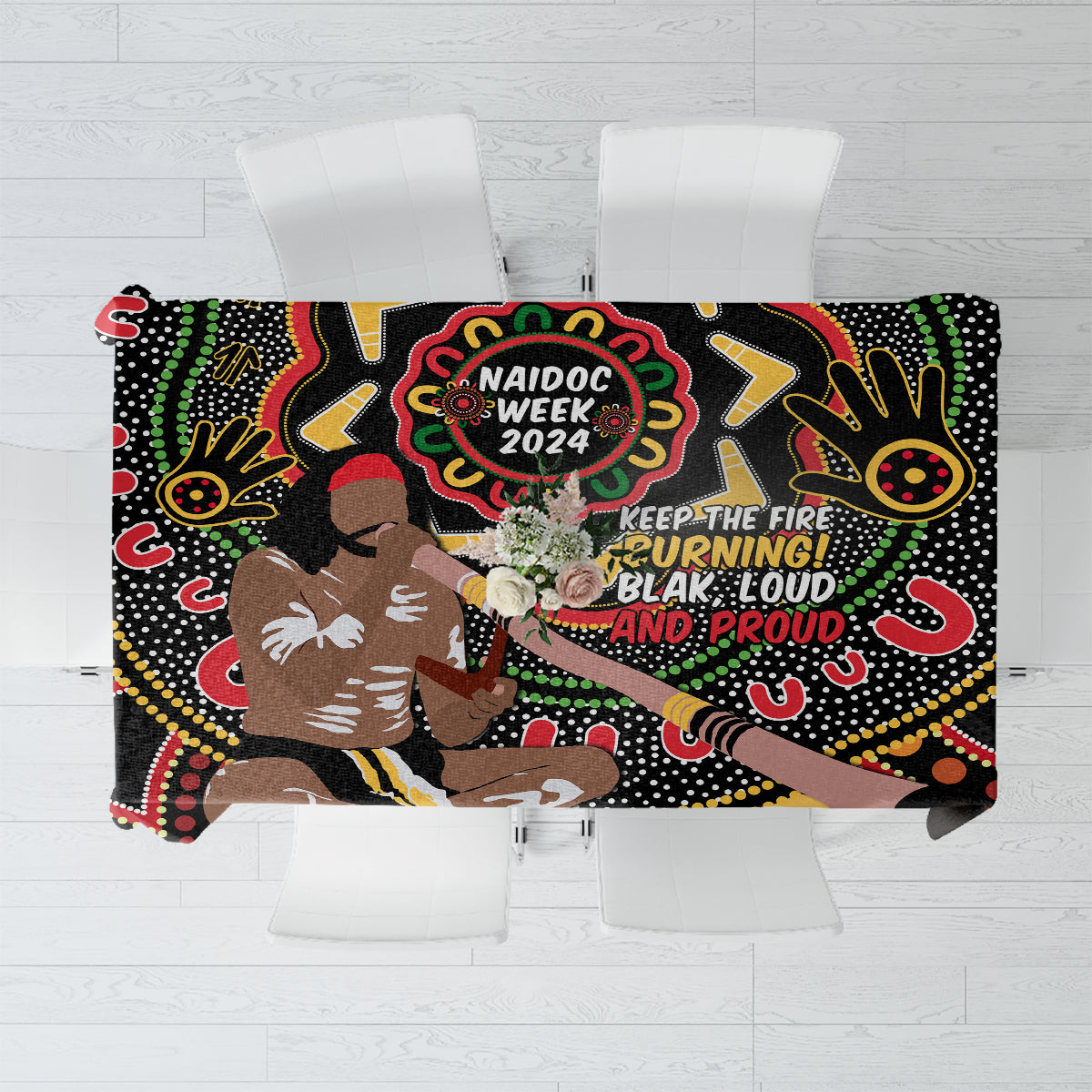 Australia Didgeridoo NAIDOC Week 2024 Tablecloth Keep The Fire Burning Blak Loud and Proud