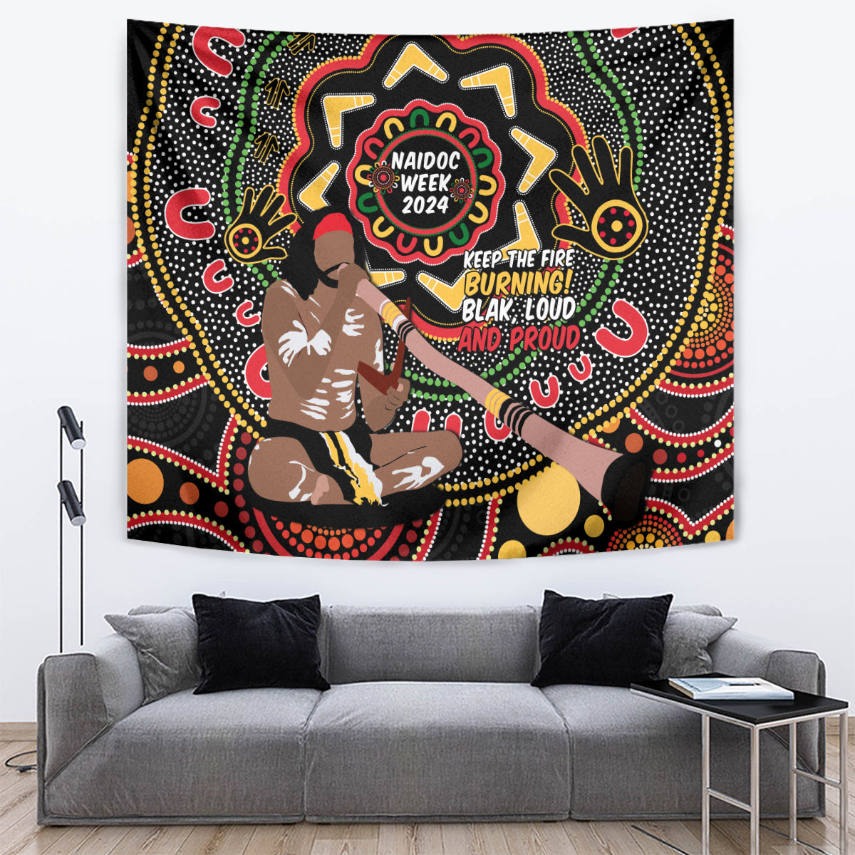Australia Didgeridoo NAIDOC Week 2024 Tapestry Keep The Fire Burning Blak Loud and Proud