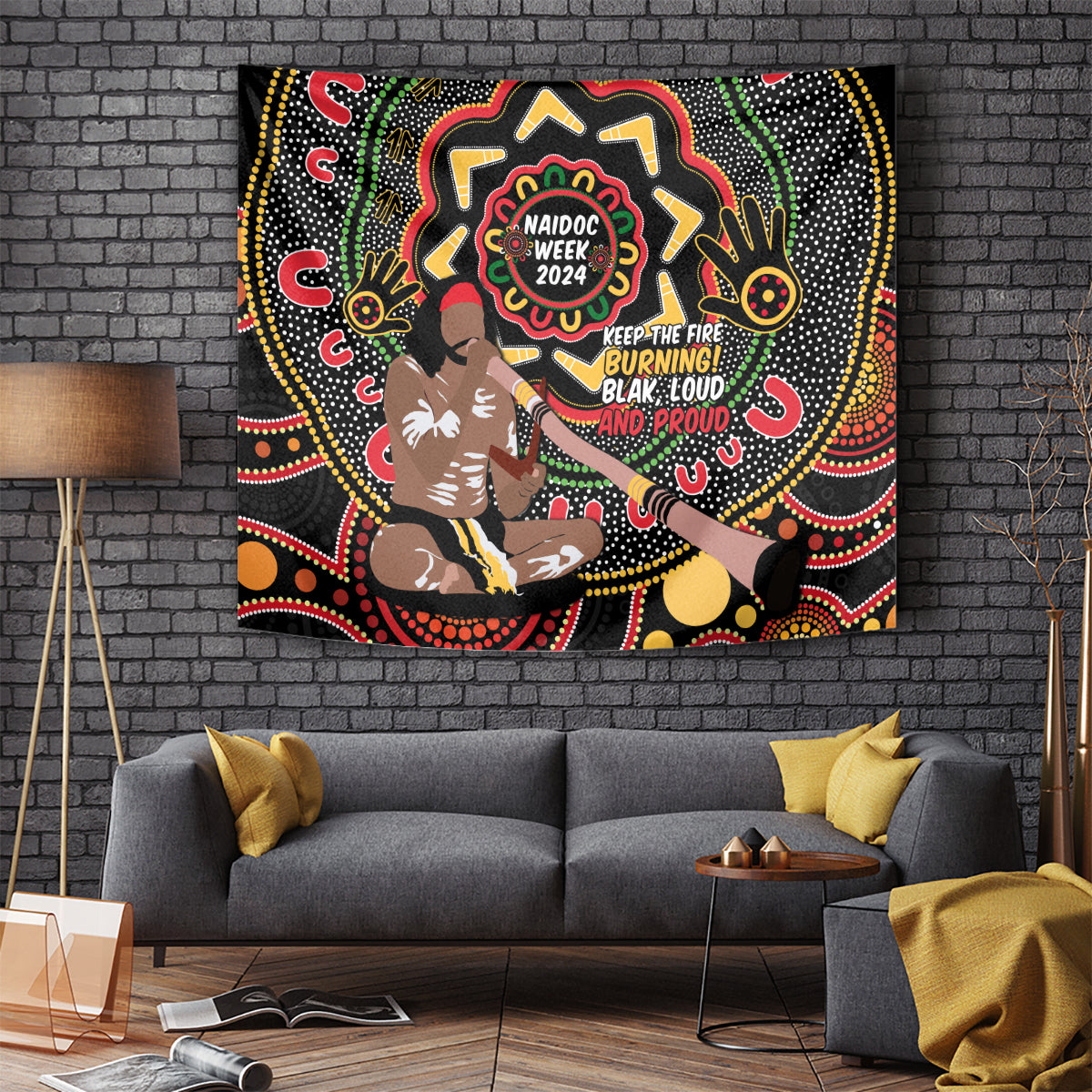 Australia Didgeridoo NAIDOC Week 2024 Tapestry Keep The Fire Burning Blak Loud and Proud