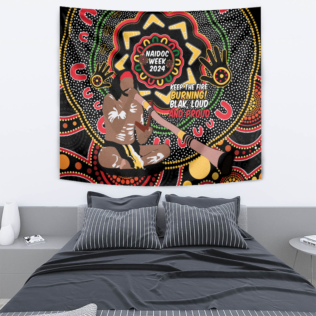 Australia Didgeridoo NAIDOC Week 2024 Tapestry Keep The Fire Burning Blak Loud and Proud