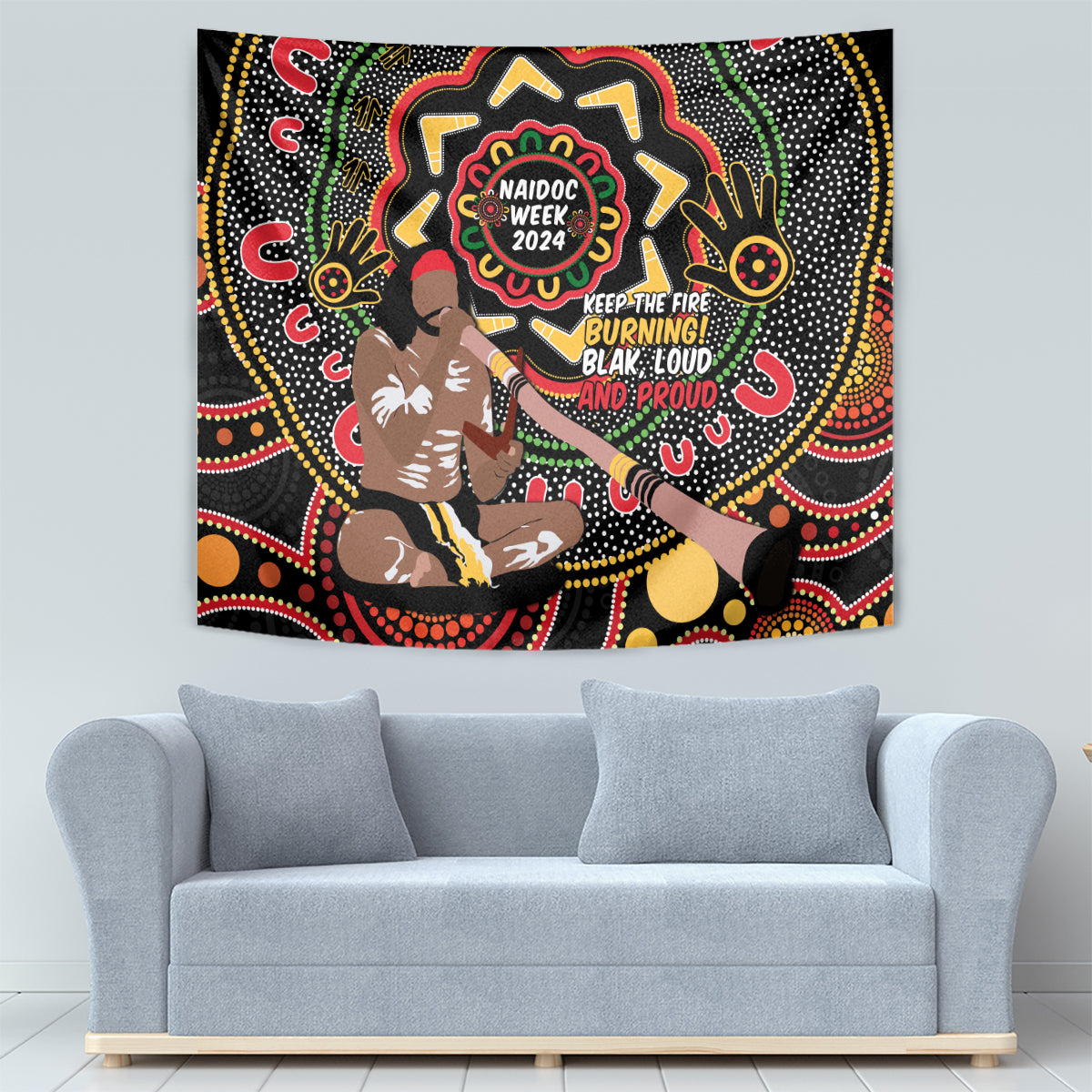 Australia Didgeridoo NAIDOC Week 2024 Tapestry Keep The Fire Burning Blak Loud and Proud