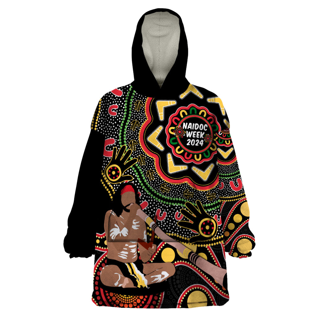 Australia Didgeridoo NAIDOC Week 2024 Wearable Blanket Hoodie Keep The Fire Burning Blak Loud and Proud