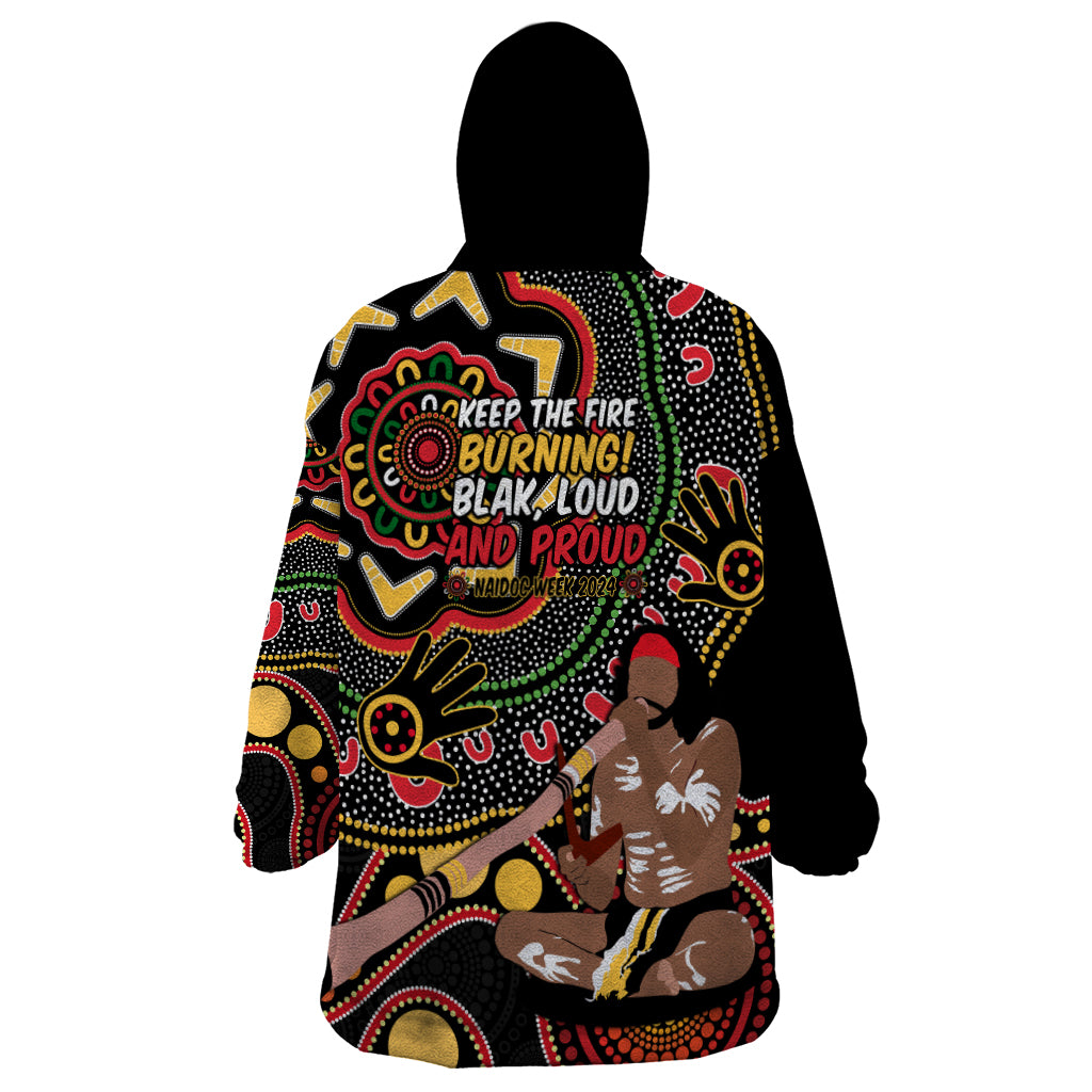 Australia Didgeridoo NAIDOC Week 2024 Wearable Blanket Hoodie Keep The Fire Burning Blak Loud and Proud