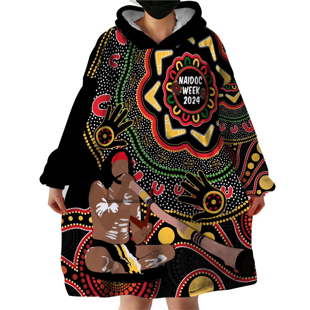 Australia Didgeridoo NAIDOC Week 2024 Wearable Blanket Hoodie Keep The Fire Burning Blak Loud and Proud