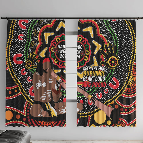 Australia Didgeridoo NAIDOC Week 2024 Window Curtain Keep The Fire Burning Blak Loud and Proud