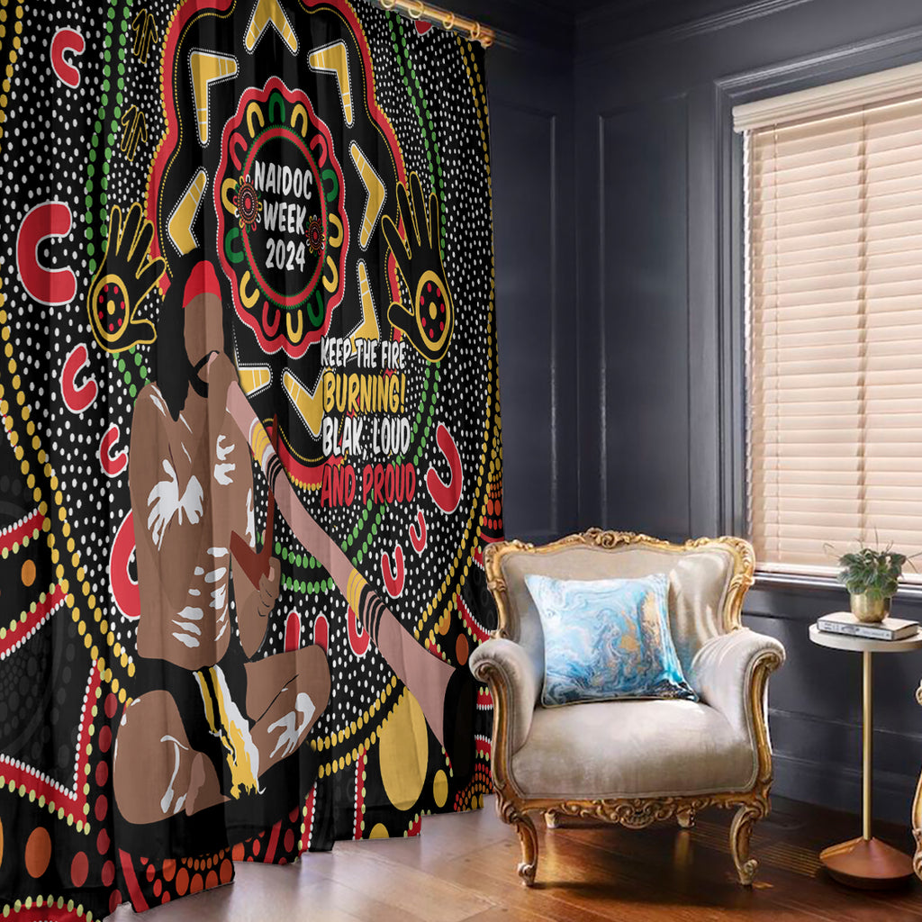 Australia Didgeridoo NAIDOC Week 2024 Window Curtain Keep The Fire Burning Blak Loud and Proud