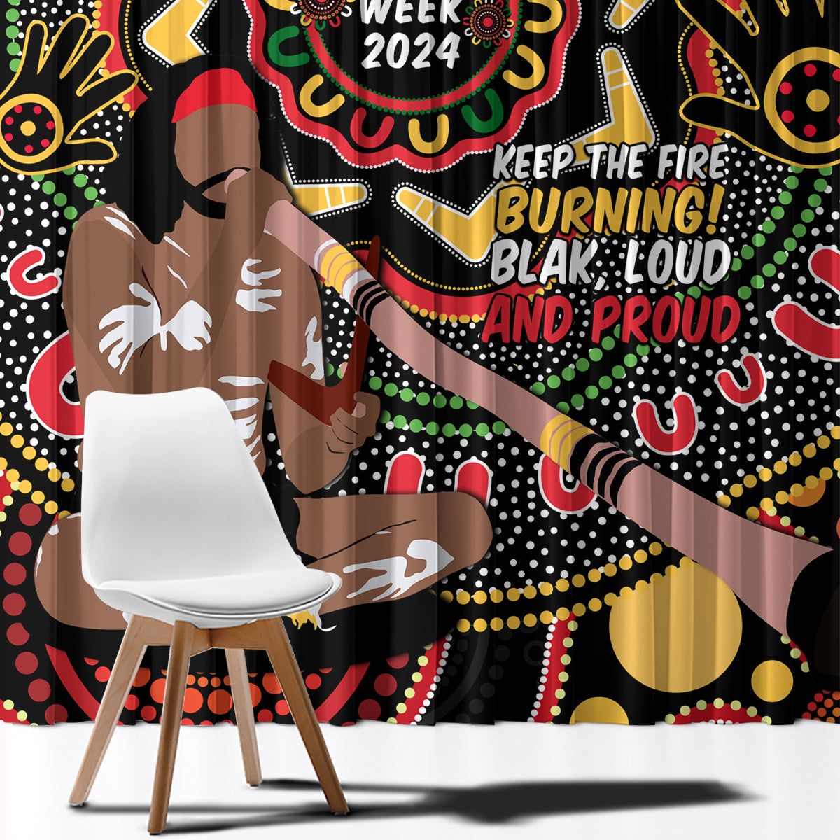 Australia Didgeridoo NAIDOC Week 2024 Window Curtain Keep The Fire Burning Blak Loud and Proud