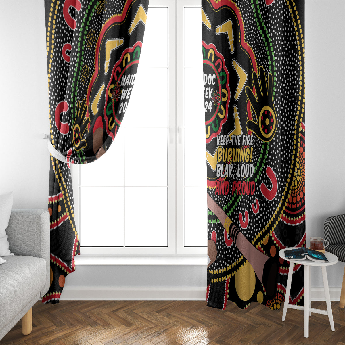 Australia Didgeridoo NAIDOC Week 2024 Window Curtain Keep The Fire Burning Blak Loud and Proud