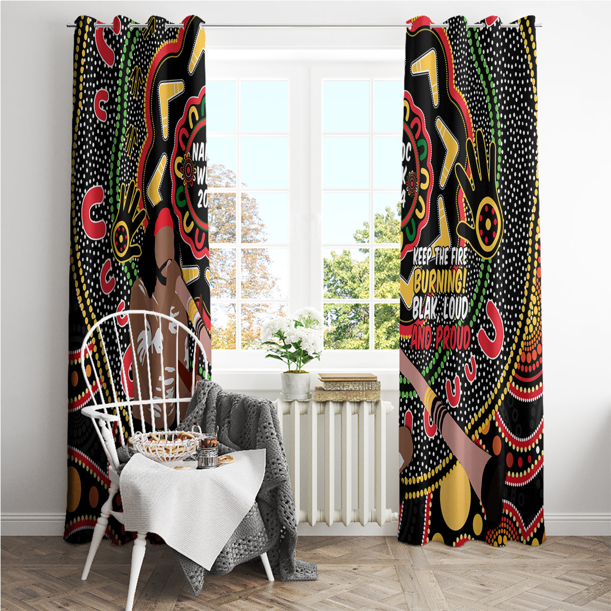 Australia Didgeridoo NAIDOC Week 2024 Window Curtain Keep The Fire Burning Blak Loud and Proud