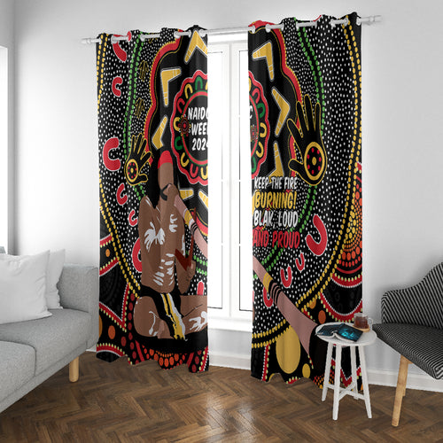 Australia Didgeridoo NAIDOC Week 2024 Window Curtain Keep The Fire Burning Blak Loud and Proud