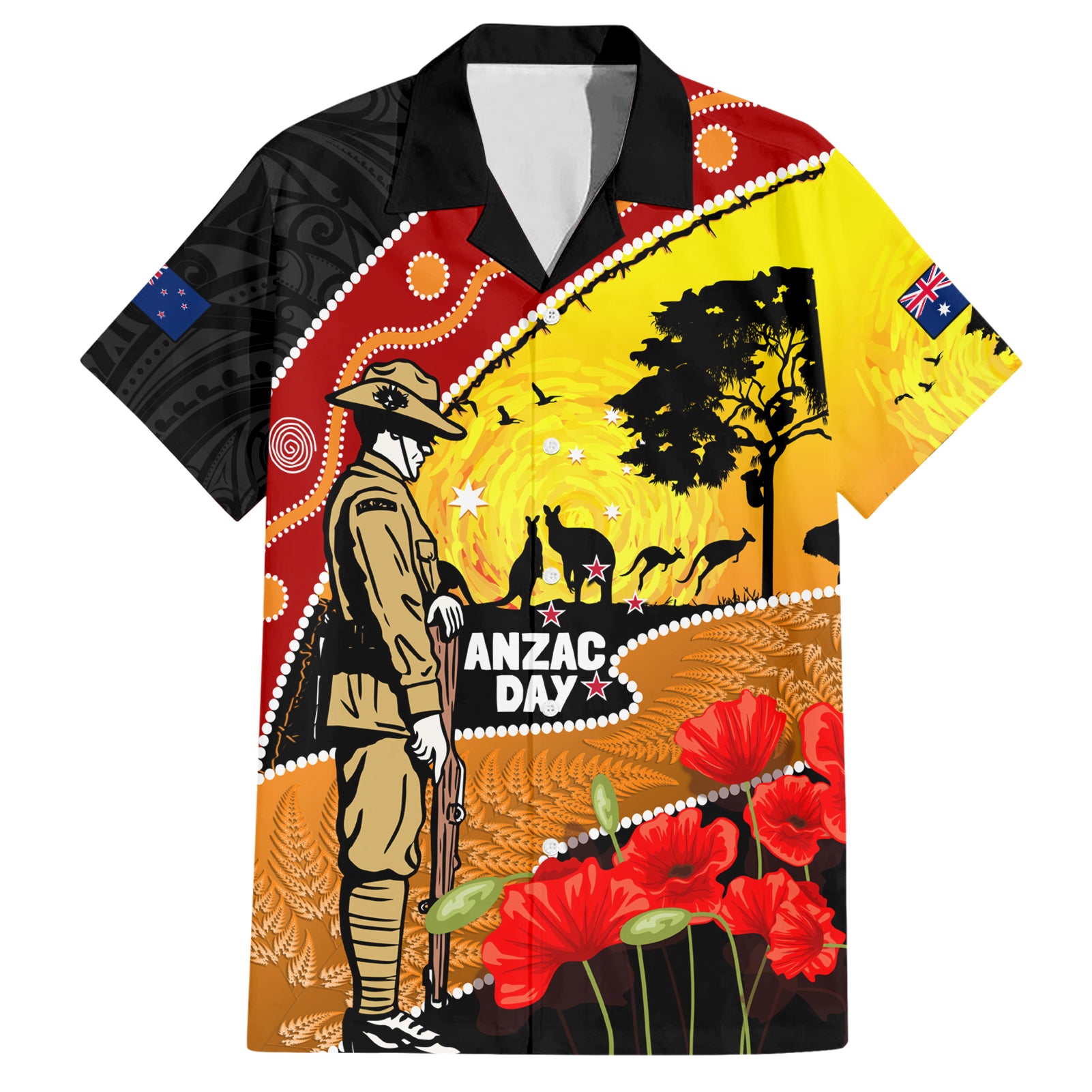 New Zealand And Australia ANZAC Day Hawaiian Shirt Aboriginal Maori Starring Night Style