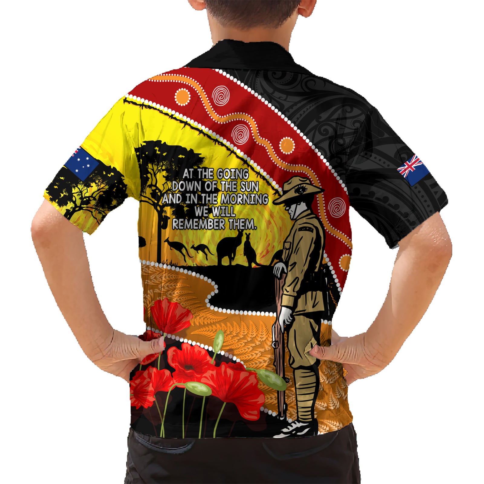 New Zealand And Australia ANZAC Day Kid Hawaiian Shirt Aboriginal Maori Starring Night Style