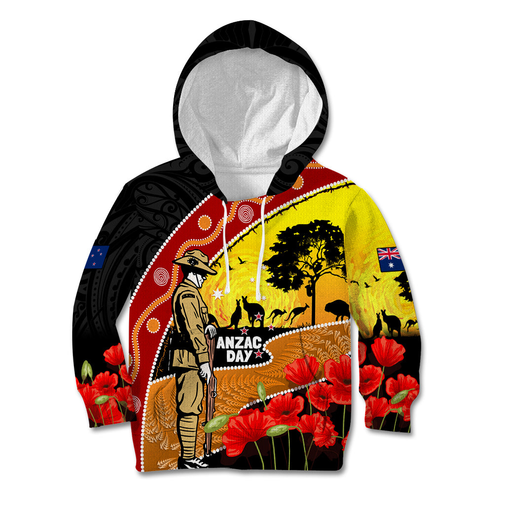 New Zealand And Australia ANZAC Day Kid Hoodie Aboriginal Maori Starring Night Style