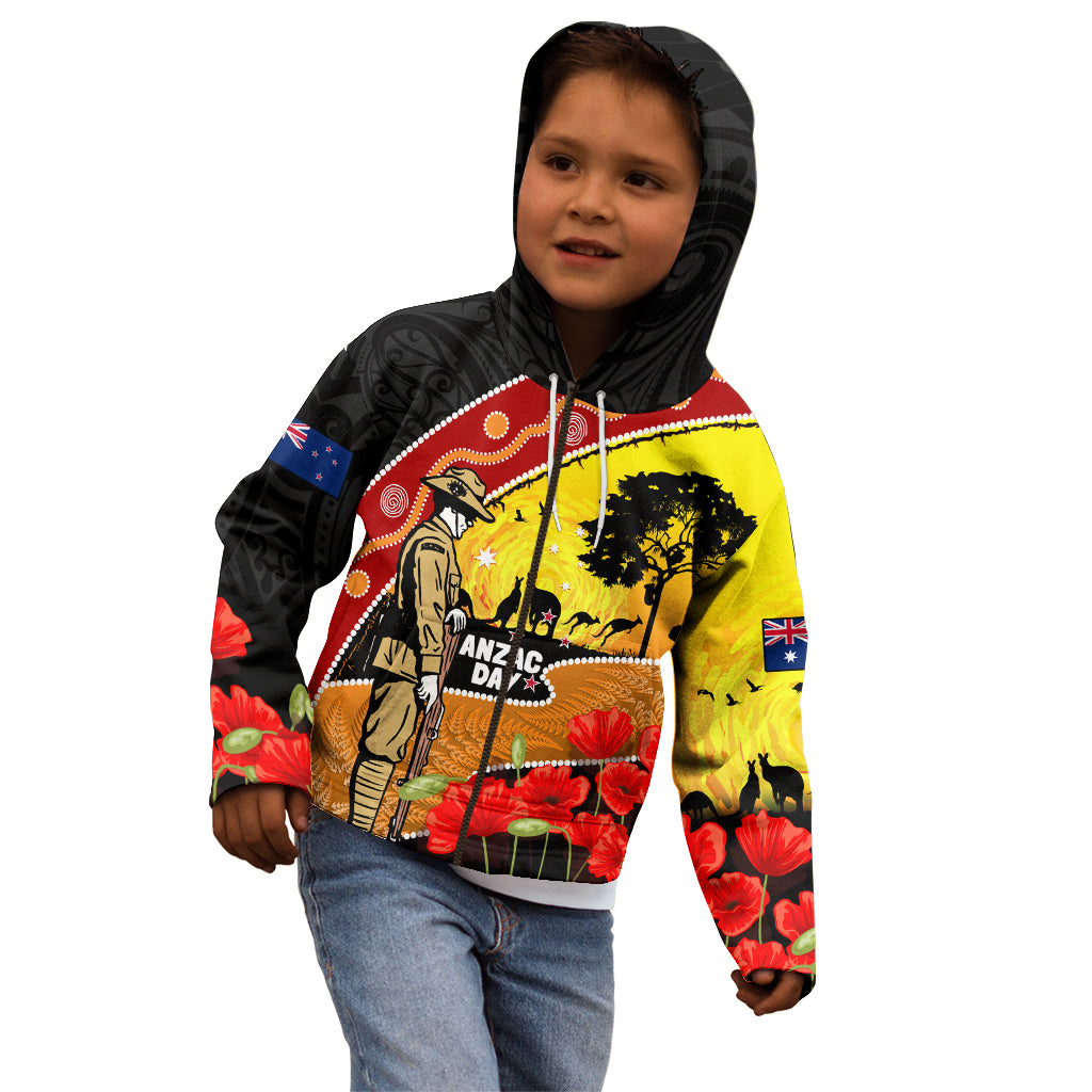 New Zealand And Australia ANZAC Day Kid Hoodie Aboriginal Maori Starring Night Style