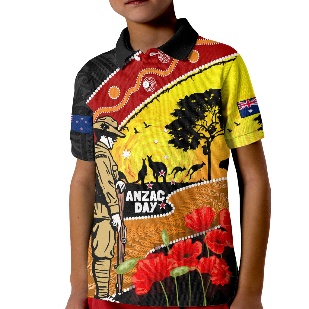 New Zealand And Australia ANZAC Day Kid Polo Shirt Aboriginal Maori Starring Night Style
