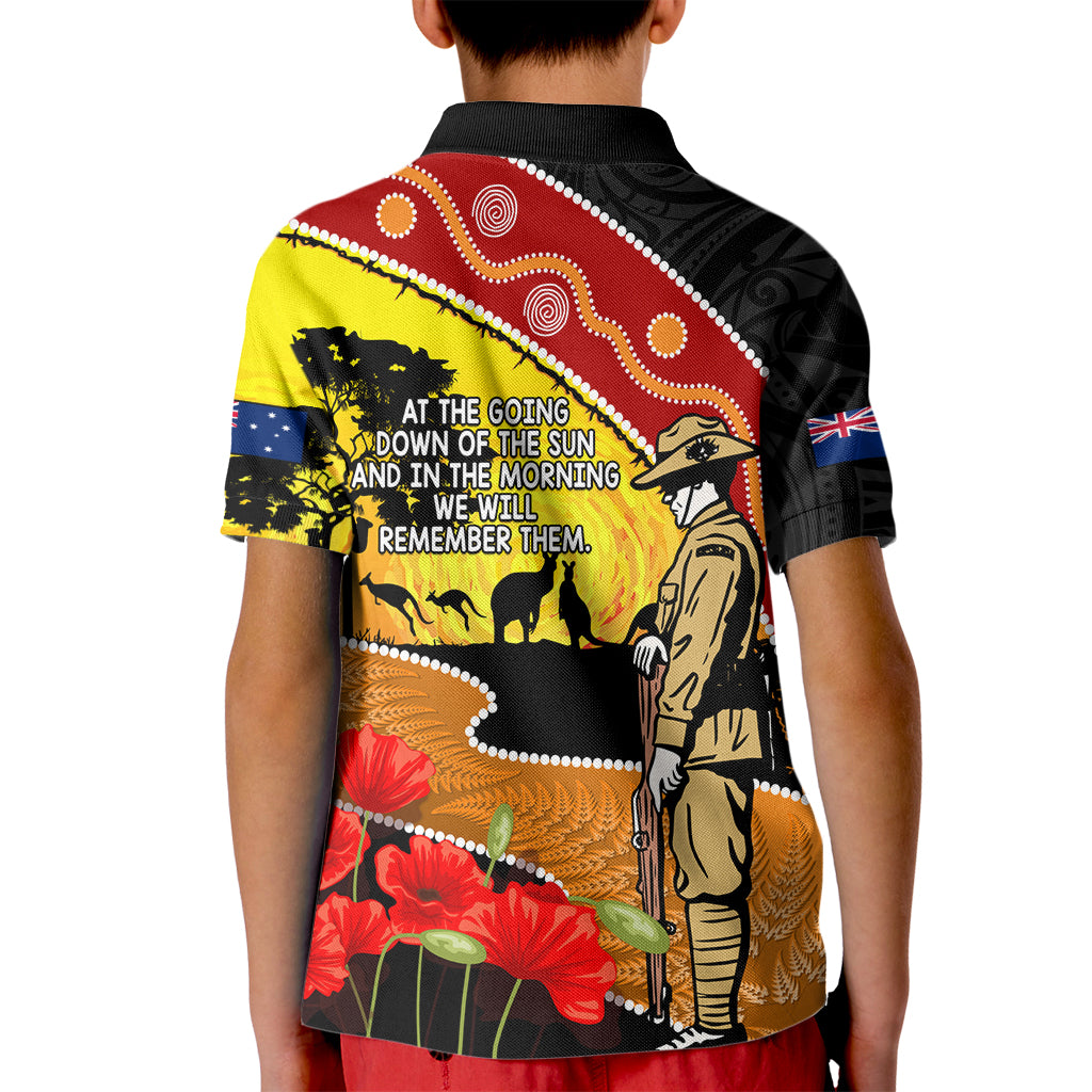 New Zealand And Australia ANZAC Day Kid Polo Shirt Aboriginal Maori Starring Night Style