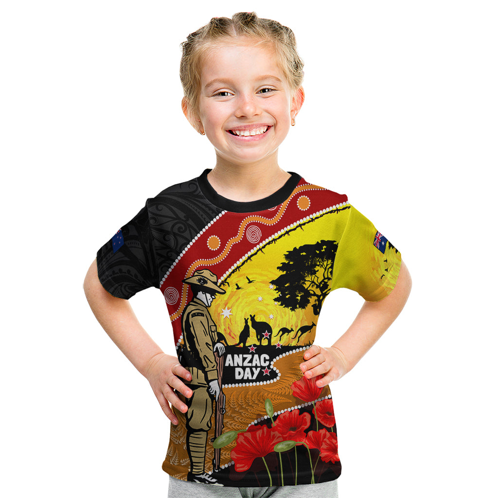 New Zealand And Australia ANZAC Day Kid T Shirt Aboriginal Maori Starring Night Style
