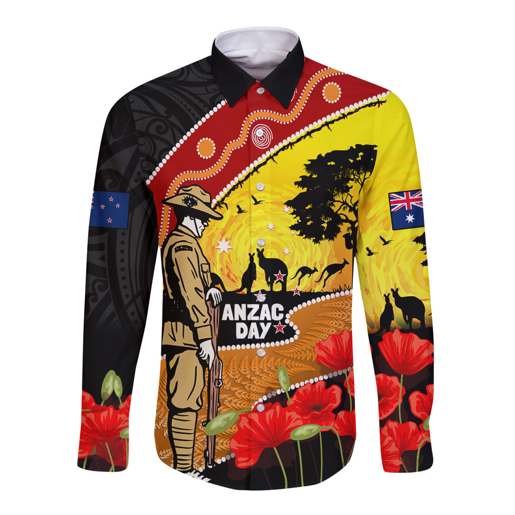 New Zealand And Australia ANZAC Day Long Sleeve Button Shirt Aboriginal Maori Starring Night Style