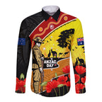 New Zealand And Australia ANZAC Day Long Sleeve Button Shirt Aboriginal Maori Starring Night Style