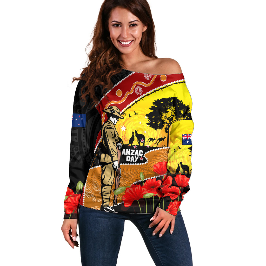 New Zealand And Australia ANZAC Day Off Shoulder Sweater Aboriginal Maori Starring Night Style