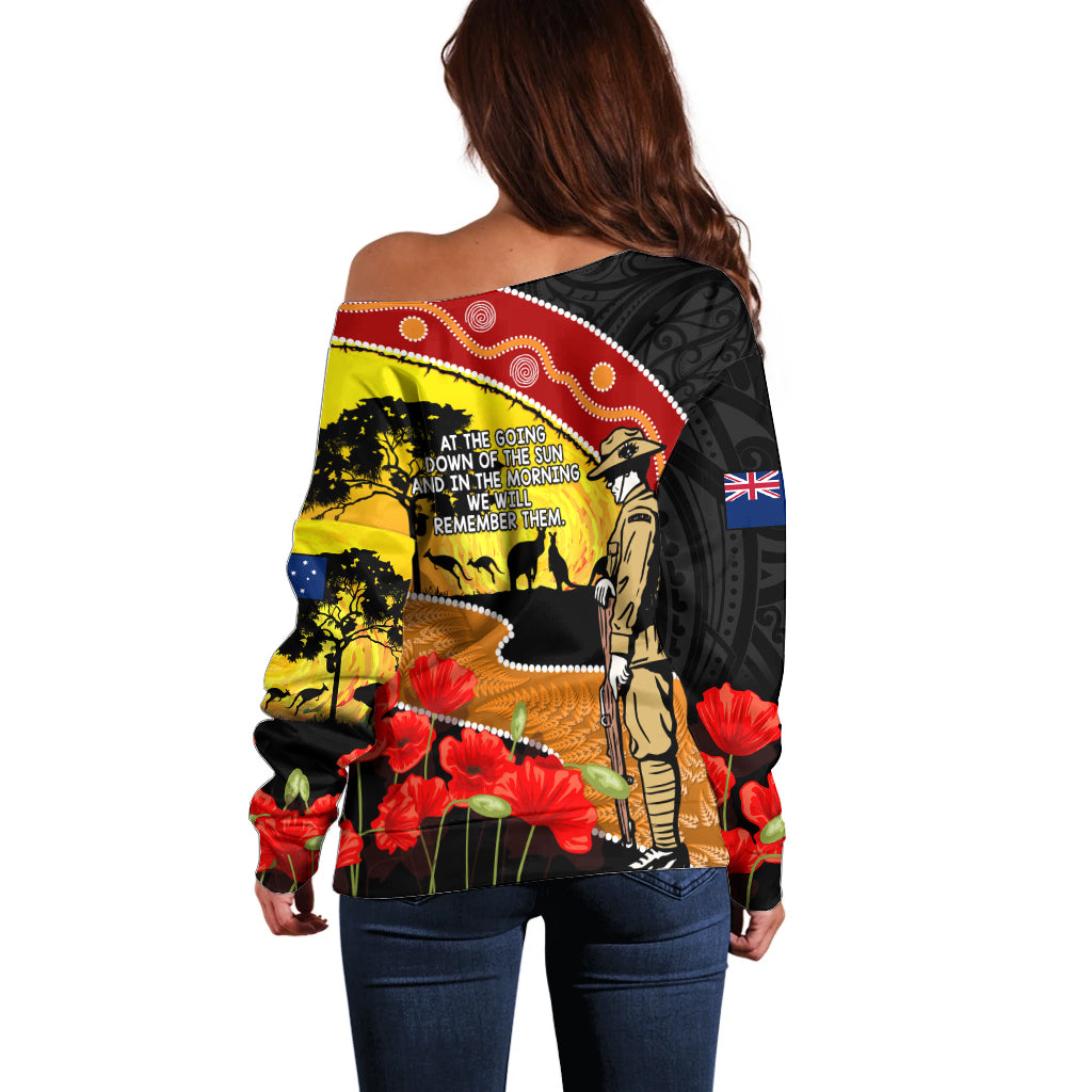 New Zealand And Australia ANZAC Day Off Shoulder Sweater Aboriginal Maori Starring Night Style