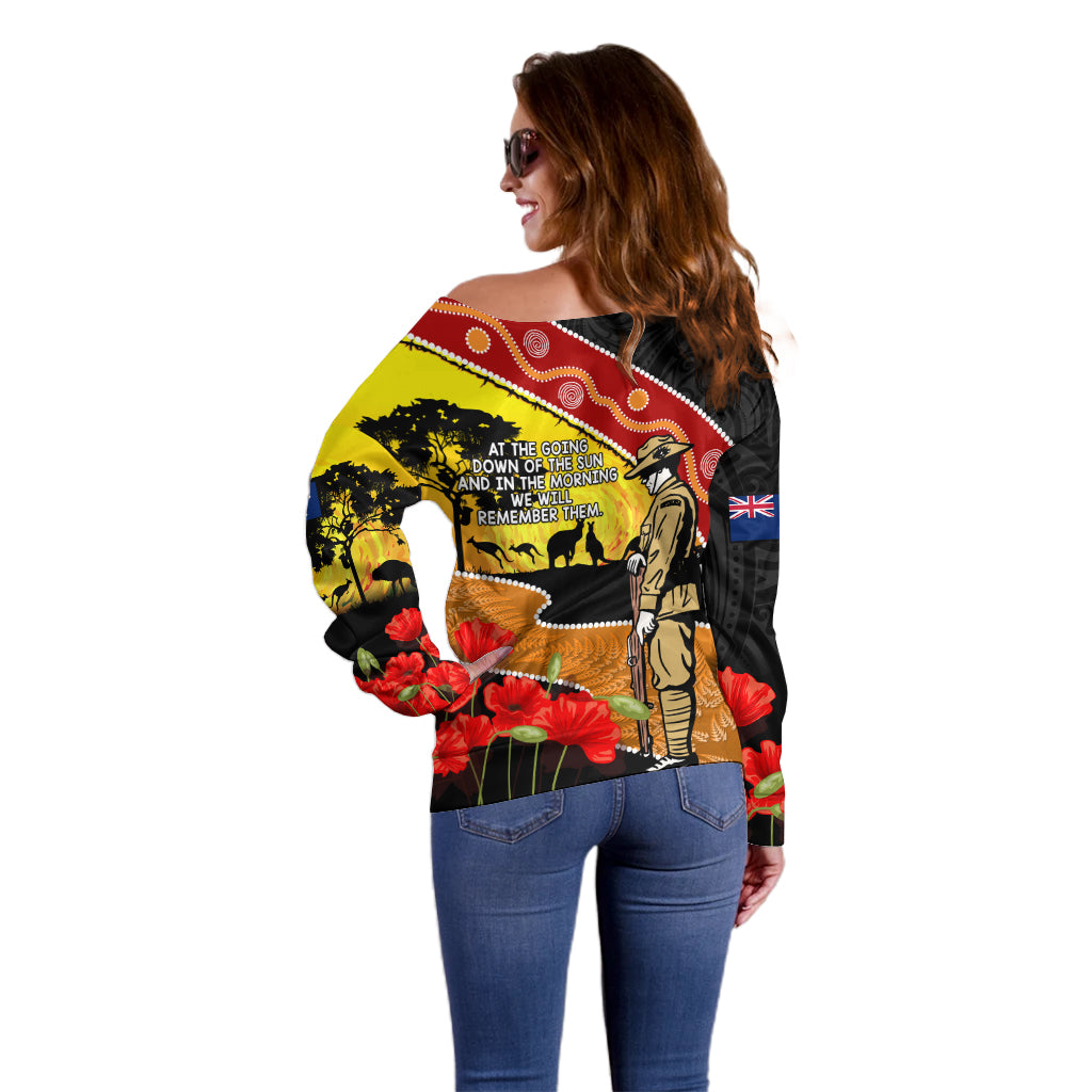 New Zealand And Australia ANZAC Day Off Shoulder Sweater Aboriginal Maori Starring Night Style