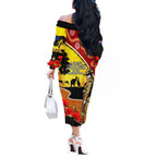 New Zealand And Australia ANZAC Day Off The Shoulder Long Sleeve Dress Aboriginal Maori Starring Night Style