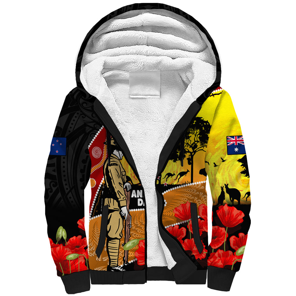 New Zealand And Australia ANZAC Day Sherpa Hoodie Aboriginal Maori Starring Night Style