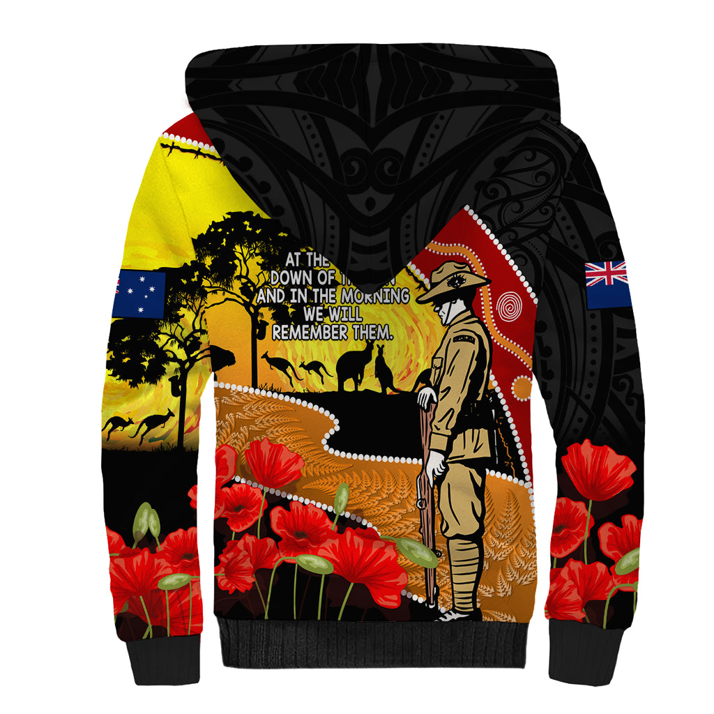 New Zealand And Australia ANZAC Day Sherpa Hoodie Aboriginal Maori Starring Night Style