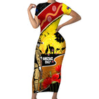 New Zealand And Australia ANZAC Day Short Sleeve Bodycon Dress Aboriginal Maori Starring Night Style