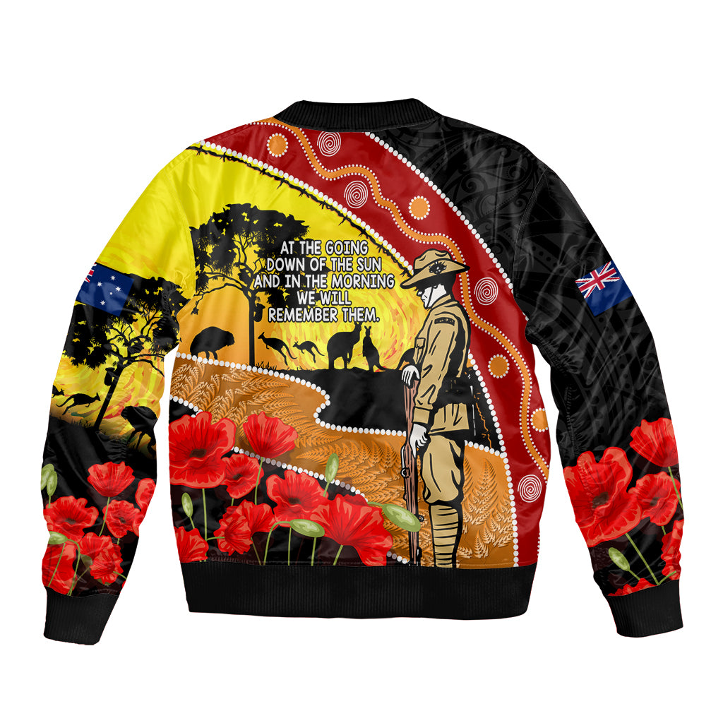 New Zealand And Australia ANZAC Day Sleeve Zip Bomber Jacket Aboriginal Maori Starring Night Style