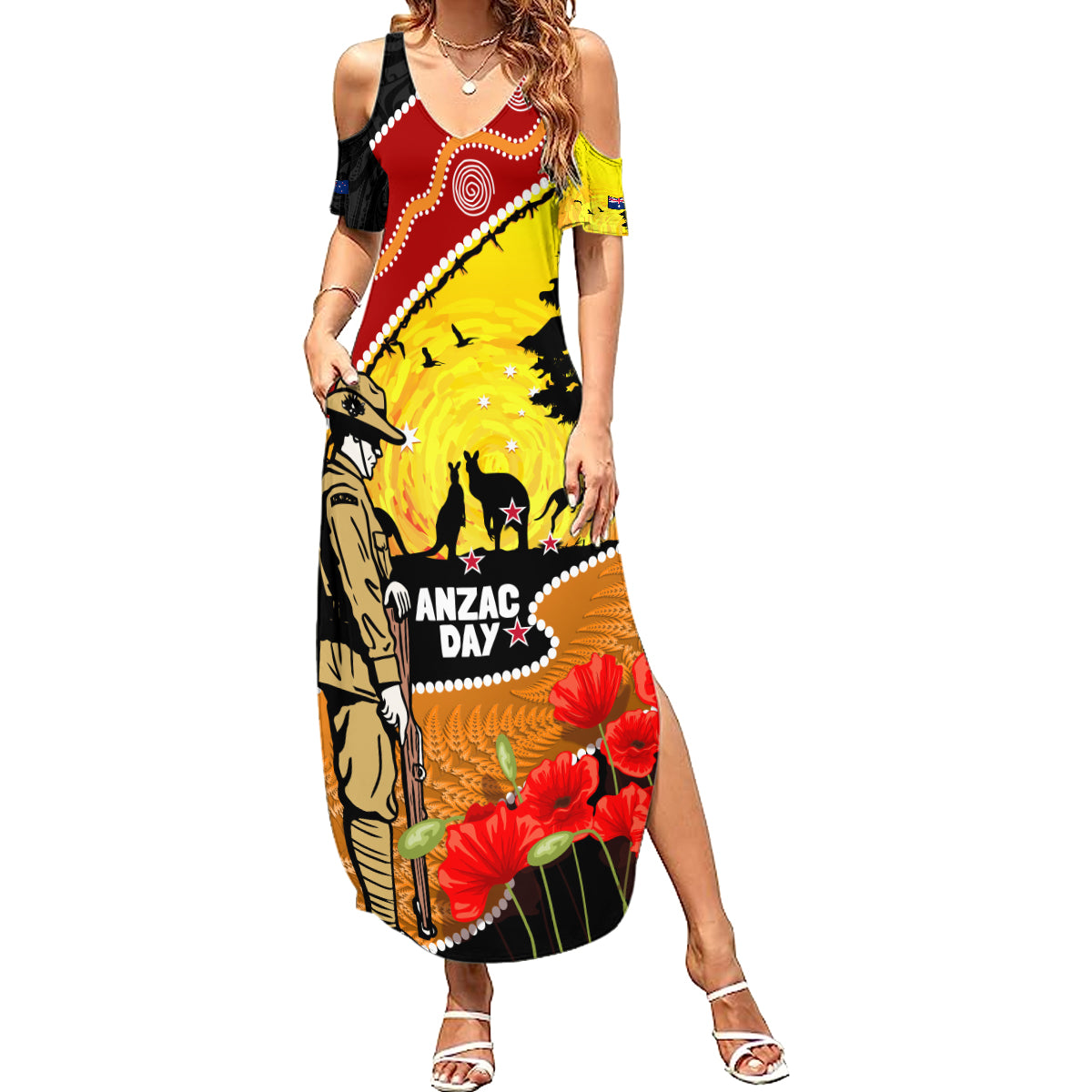 New Zealand And Australia ANZAC Day Summer Maxi Dress Aboriginal Maori Starring Night Style