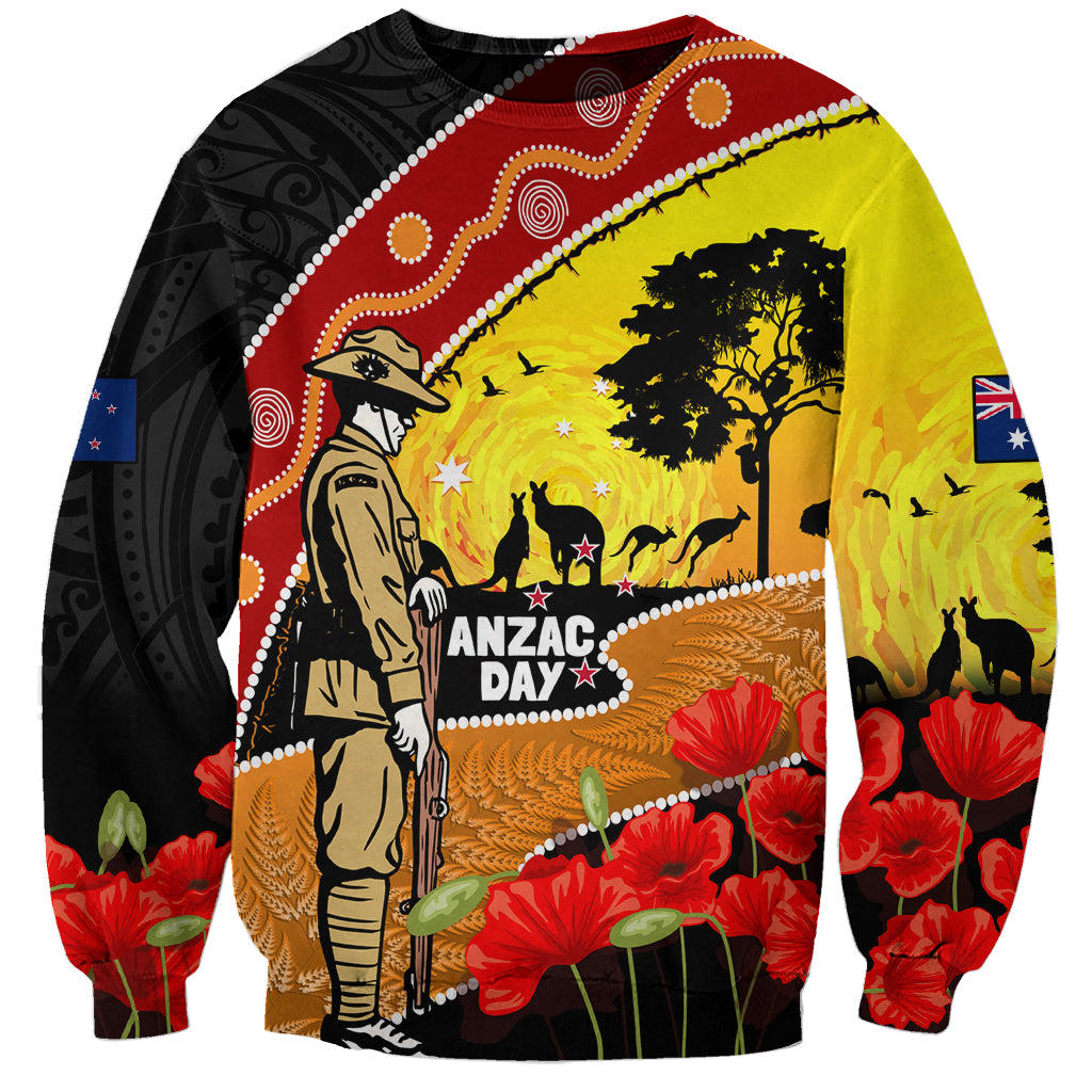 New Zealand And Australia ANZAC Day Sweatshirt Aboriginal Maori Starring Night Style