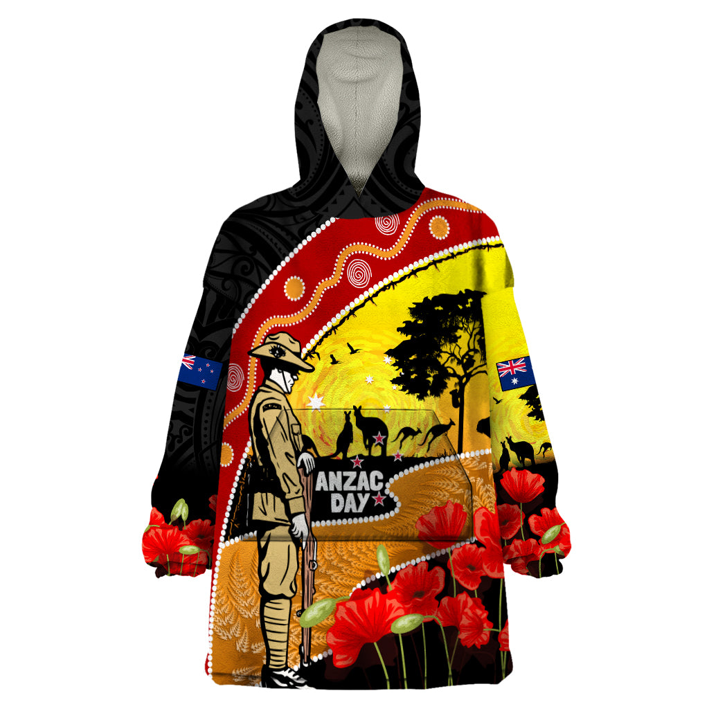 New Zealand And Australia ANZAC Day Wearable Blanket Hoodie Aboriginal Maori Starring Night Style