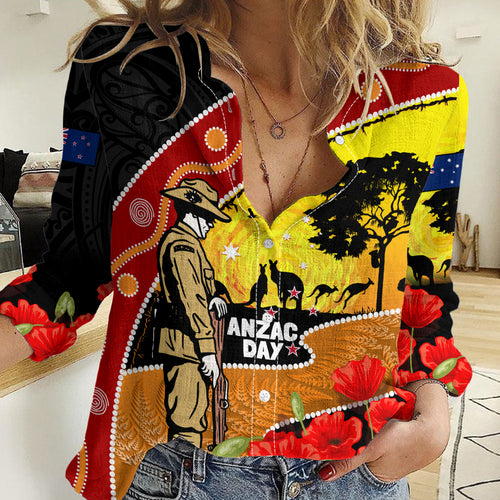 New Zealand And Australia ANZAC Day Women Casual Shirt Aboriginal Maori Starring Night Style